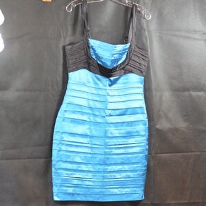 Satiny Black/Turquoise Body Con Dress SZ M SUZY